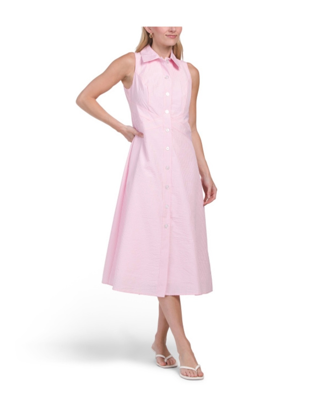 Nanette Lepore Pale Pink Sleeveless Button-Down Midi Dress